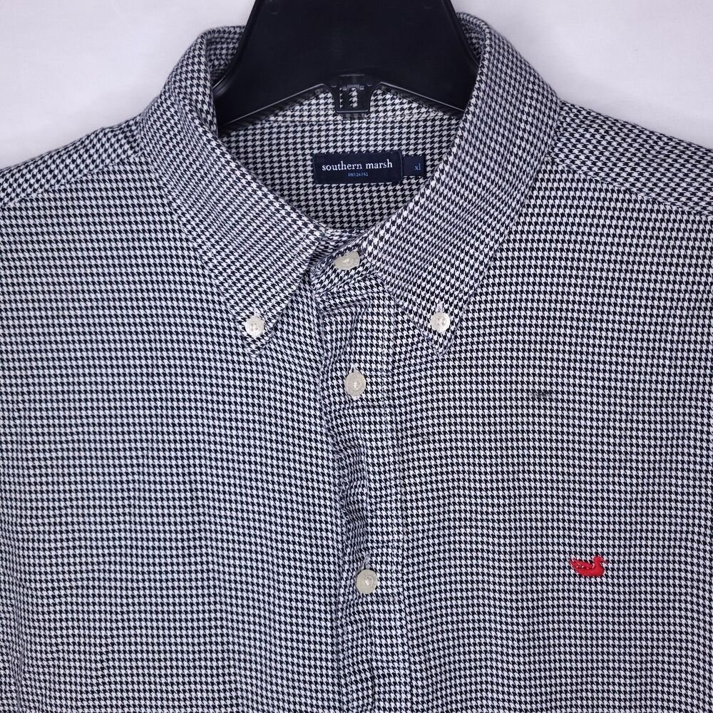 Southern Marsh Shirt Mens XL Houndstooth Black, White Button Down
